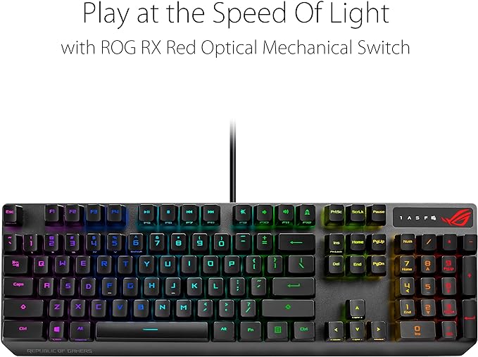 ASUS ROG Strix Scope RX Gaming Keyboard | Optical Mechanical Blue Switches, Programmable Macro, Aura Sync RGB Lighting, USB 2.0 Passthrough, IP57 Waterproof & Dust Resistance, Alloy Top Plate, Black ASUS ROG Strix Scope RX Gaming Keyboard | Optical Mechanical Blue Switches, Programmable Macro, Aura Sync RGB Lighting, USB 2.0 Passthrough, IP57 Waterproof & Dust Resistance, Alloy Top Plate, Black